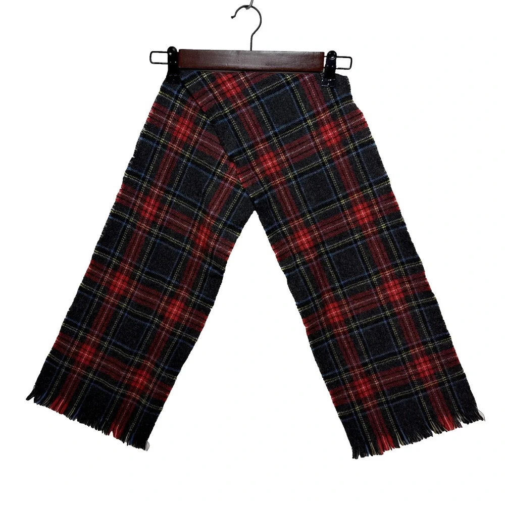 Edinburgh Woollen Mills Vintage Red Gray Tartan Plaid Rectangle Scarf Pure Wool